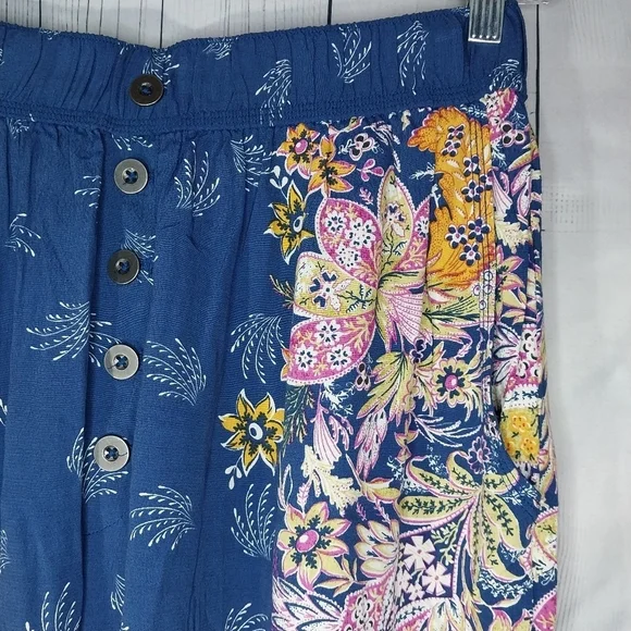 Anthropologie Odette Pants Size Med Blue Floral High Waist Tapered Joggers - Picture 3 of 13